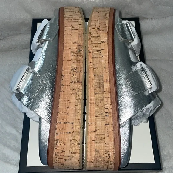 NWT J/SLIDES BELINDA Silver Leather Sandal - Picture 12 of 14